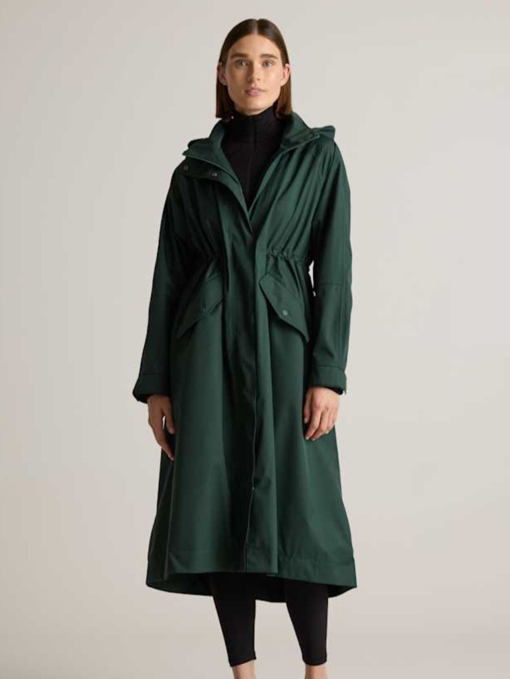 Quince Weatherproof Rain Dark Spruce Trench Coat Women Side XS NWT Waterproof